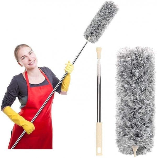 Microfiber Feather Duster Bendable & Extendable Fan Cleaning Duster with Up to 100 inches Stainless Steel Expandable Pole Handle Washable Duster for High Ceiling Fans, Window Blind view 2