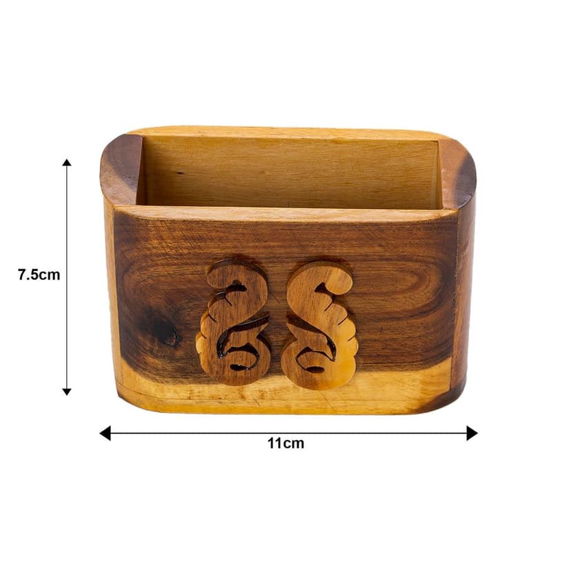 SOWPEACE Handcrafted Wooden Pen Stand Square “For my pretty pens” showpiece, premium artisan made tabletop home decor for living r view 2