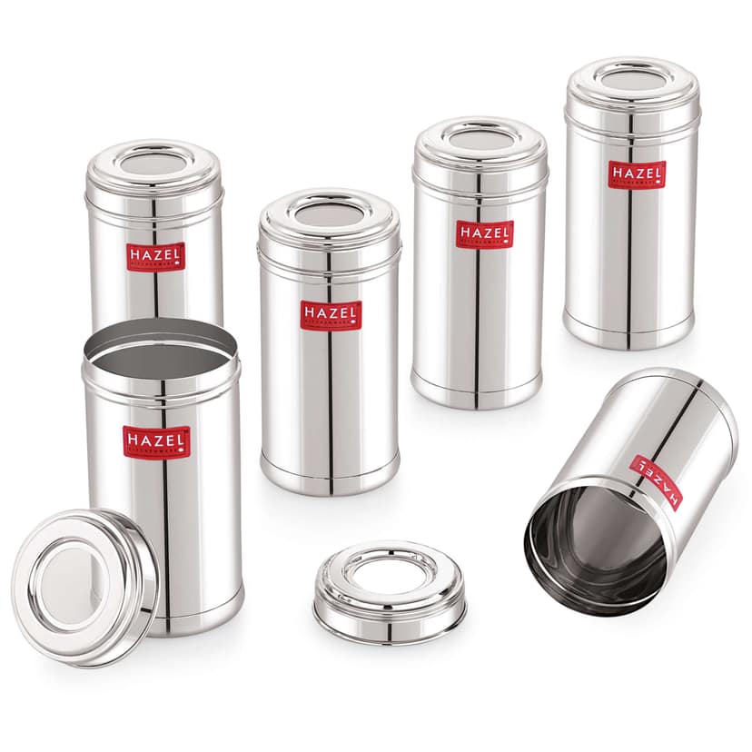 HAZEL Stainless Steel Kitchen Containers 500ml Set of 6 with Transparent See-Through Lids , Airtight Spice & Storage Jars for Kitchen view 2