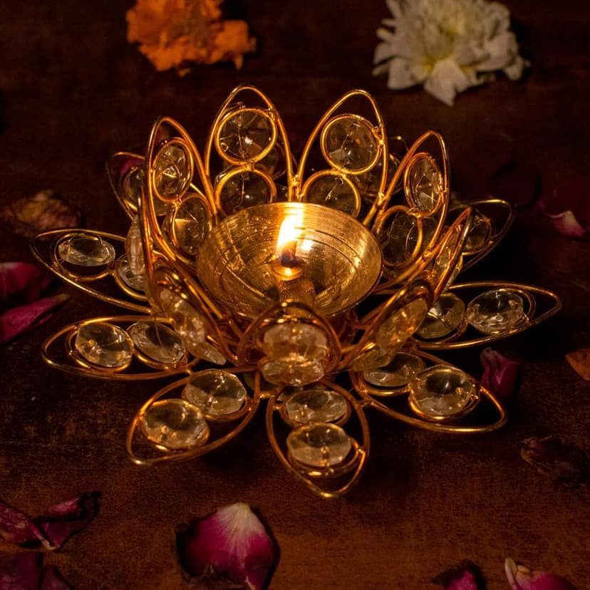 Craftlayout Crystal Lotus Diya, Golden 2.5 Inch view 2
