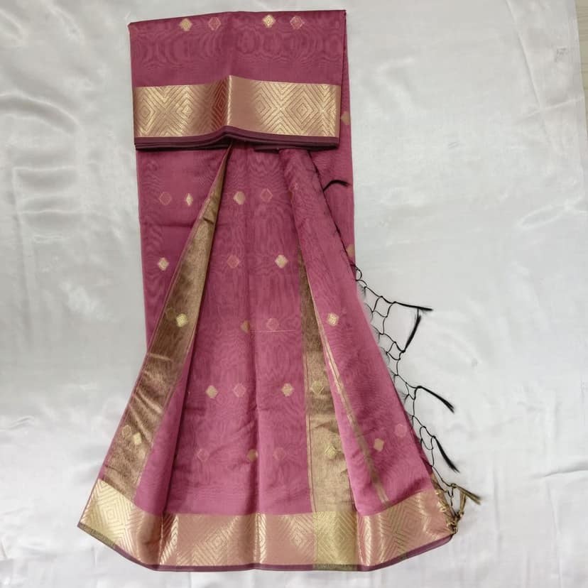 Silk Cotton Saree with Blouse - Light Pink view 2