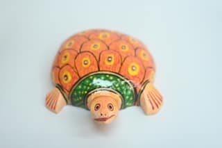 Icrafts Handmade Wooden Orange Shell Tortoise Toy (L: 22.86 cm × B: 10.86 cm × H: 5.06 cm) – Eco-Friendly Traditional Wooden Toy for Kids