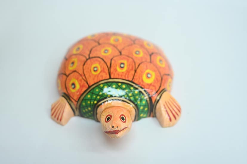 Icrafts Handmade Wooden Orange Shell Tortoise Toy (L: 22.86 cm × B: 10.86 cm × H: 5.06 cm) – Eco-Friendly Traditional Wooden Toy for Kids