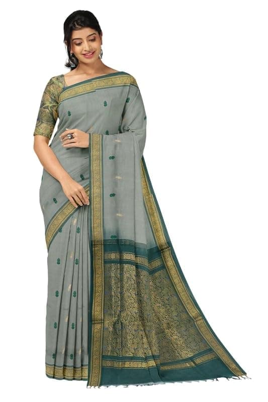 APCO Handloom - Women's Rahajmundry Pure Cotton Handloom Saree (Grey)