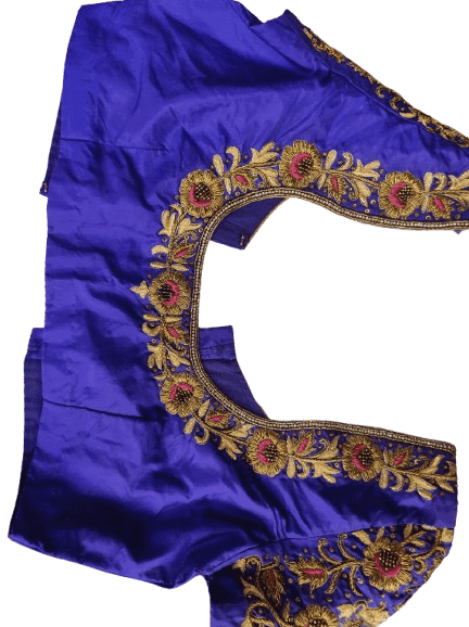 Blue blouse with intricate zari and thread embroidery work