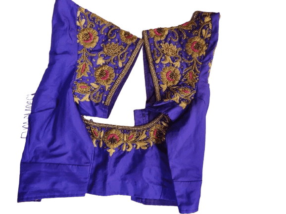 Blue blouse with intricate zari and thread embroidery work view 2