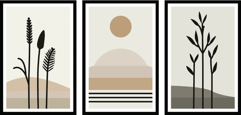 SET OF 3 GEOMETRIC SHAPES FLOWERS 48in X 24in WITH BLACK FRAME view 2