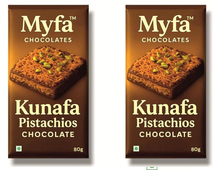 Myfa Chocolates Kunafa Chocolate Bar | Viral Premium Dubai Kunafa Chocolate Bar With Pistachio Filling (Pack of 2 | 80 g each)