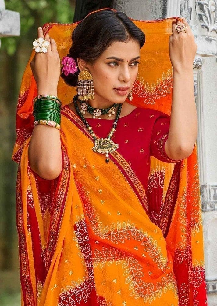 Multicolor Color Georgette Printed Saree With Fancy Border And Fancy Blouse Piece view 2