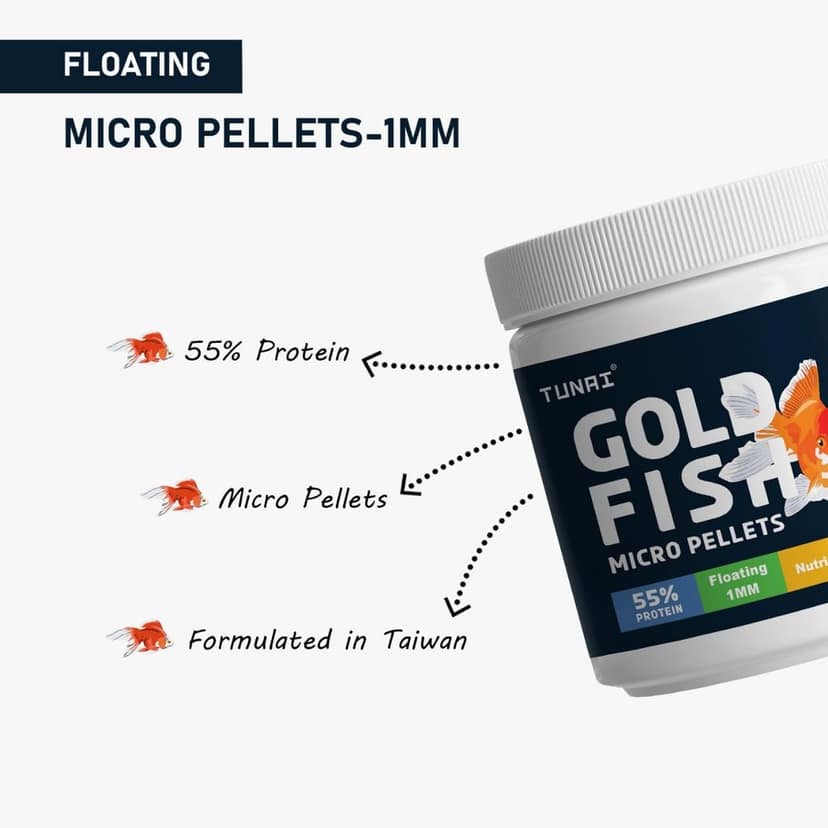 Tunai Gold Fish Food with 55% Protein Rich Premium Food| 100g | 1MM Pellets | Exclusive Taiwan Formula for Gold Fish Food view 2