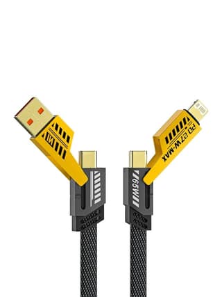 4 in 1 Charging Cable With Multiport USB-C to Type C - 1Meter Braided Type-C, Compatible with iPhone and Android Devices (Black)