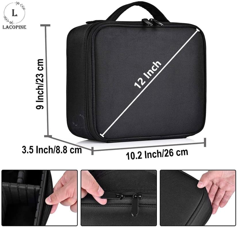 LACOPINE Portable Cosmetic Organizer Multi Functional Cosmetic Bag Makeup Handbag for Travel & Home Gift (Black 10 INCH(1 Layer)) LACOPINE Portable Cosmetic Organizer Multi Functional Cosmetic Bag Makeup Handbag for Travel & Home Gift (Black 10 INCH(1 La view 2