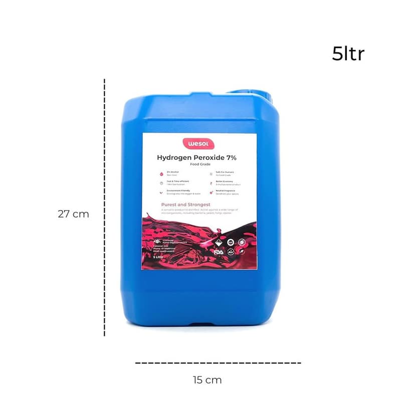 Wesol Hydrogen Peroxide 7.6% w/w (Food Grade) Floor Cleaner Solution - 5 Litre Pack | Best For Cleaning disinfection sterilization | Farming Gardening Hydroponics view 2