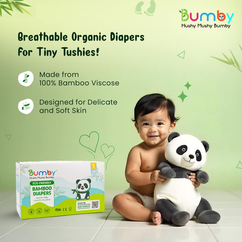 Organic Bamboo Diapers Large Size (8-12kgs) 30 Pcs view 2