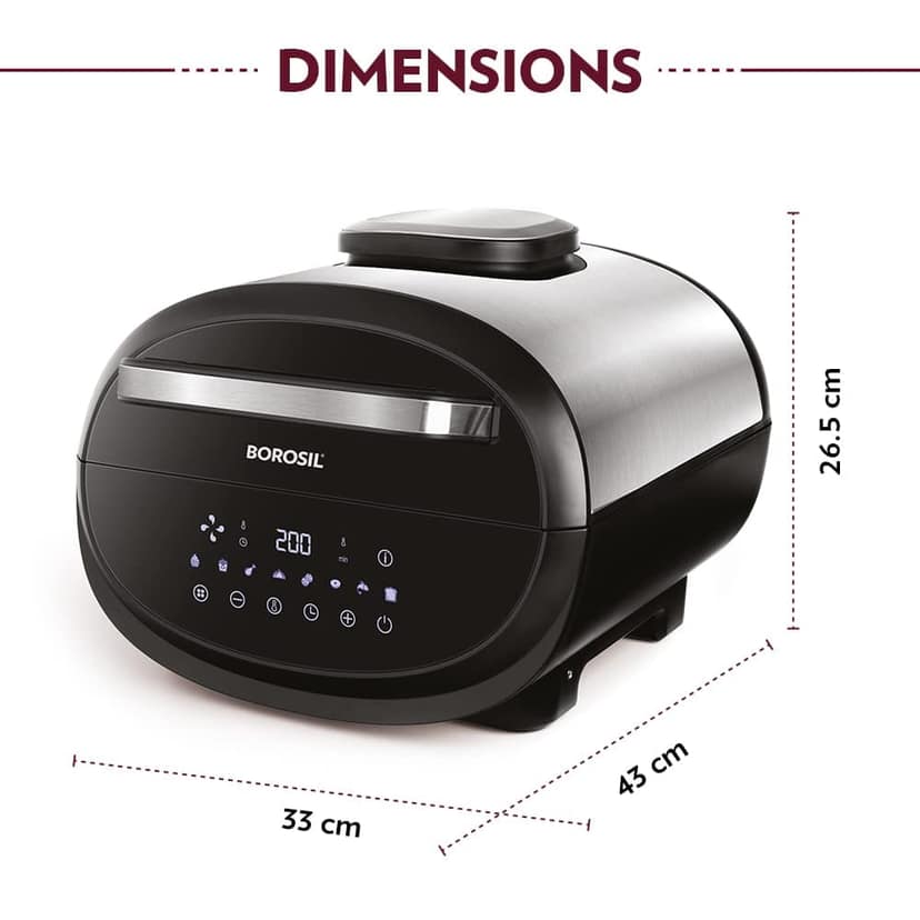 Borosil Best Digi Air-Fryer, Top Load Air Fryer, Large Capacity, 8 Pre-Set Menus, 8 In 1 Functionality, 6.1 L, 1700-Watt, 6.1 liter, Black view 2