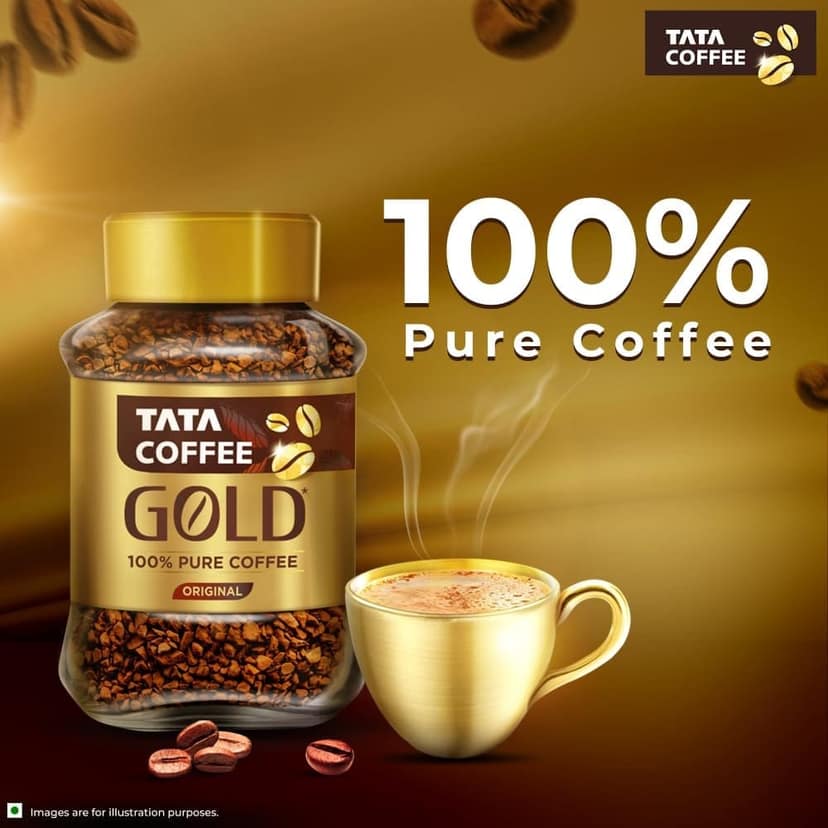 Tata Coffee Gold Original, Instant & Pure Coffee Jar, 90/95 Gm, Freeze-Dried, Rich & Strong, Specially Sourced Robusta And Arabica Bean view 2