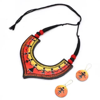 Le bijouxistic EKAM EK terracotta warli inspired necklace set with earrings for women