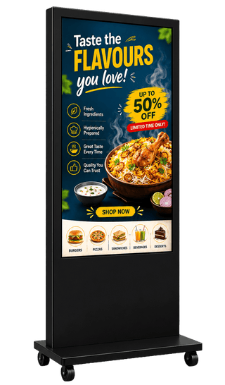 55" Tower-Type Digital Standee | 4K UHD Commercial Grade Display | Digital Signage with Pen Drive option | Cloud Content Update Software on Demand