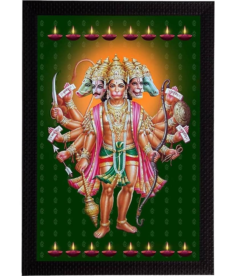 eCraftIndia Panch Mukhi Lord Hanuman Satin Matt Texture UV Art Painting