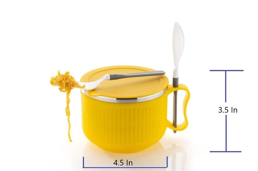 HAPPI Stainless Steel Noodle & Soup Bowl with Handle & Spoons, Leak Proof Bowl for Pasta, Soup, Rice, Maggie Food Container Mug for Use in Kitchen, School, Office, Travel (Yellow-700ml) view 2