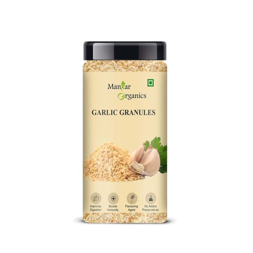 Mangar Organics Garlic Granules - Dehydrated Garlic | Strong Aroma & Bold Flavor | Ideal for Seasoning, Marinades & Dry Rubs - Jar 125gm