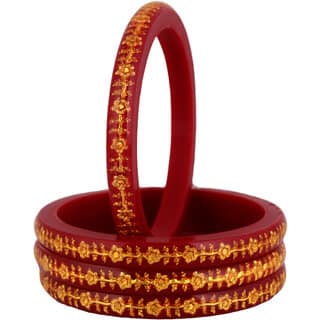 Lucky Jewellery Designer pair of Sankha bengali pola Reddish maroon color Traditional Ethinic Bangles set view 2