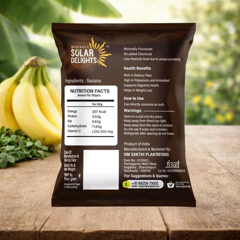Solar Dried Banana 200g – Ozone-Washed, No Preservatives | Farm-Fresh Indian Banana | Dr. Renga’s Solar Delights view 2