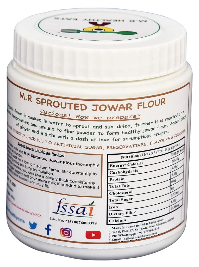 M.R Healthy Eats- Organic Sprouted Jowar Flour For Kids & Adults In Food-Grade Container 400 gms each (Pack of 2) (+6 Months) view 2