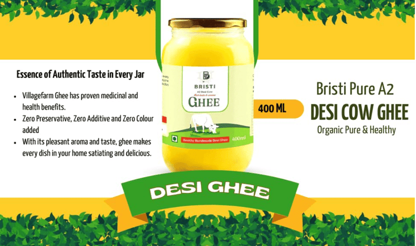 Bristi B Pure A2 Deshi Gir Cow Traditional Bilona Method Ghee glass jar | 100% Desi Indian Cow Ghee | Organic Pure & Healthy Danedar Ghee (800ml-pack2)) view 2
