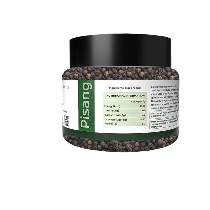 Pisang Spices Whole Black Pepper 35 Gm Bottle Pack Of 2 | Black Pepper/Kali Mirch | Naturally Processed, from Farm Picked Fresh Natural Seeds, No Artificial Additives view 2