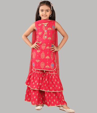 HLGARMENTS Girls Rayon Kurta and Sharara Set ( Pack of 3 , Blue )