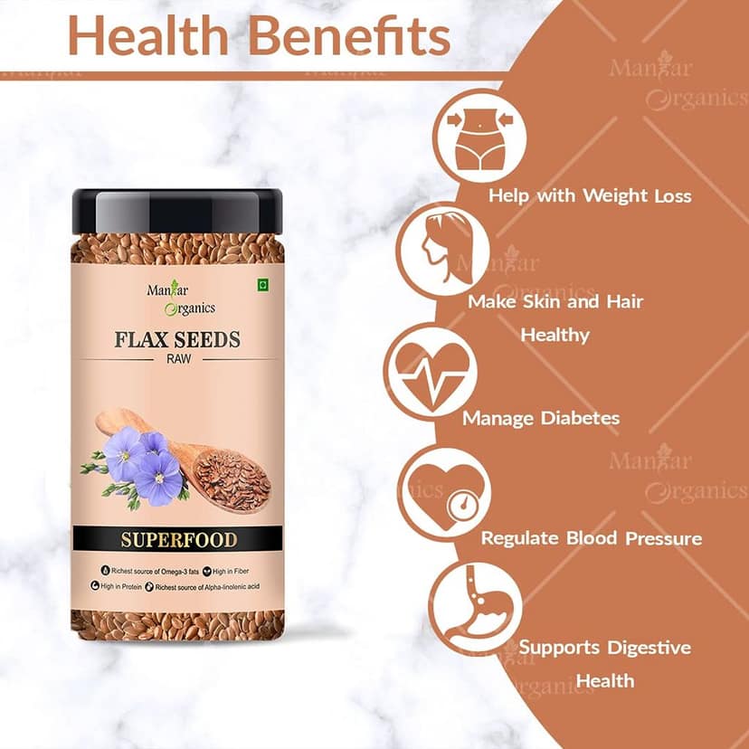 ManHar Organics Raw Flax Seeds 300gm Jar - Alsi Seeds for Weight Loss, Diet Food (pack of 2) (Flax Seeds) view 2