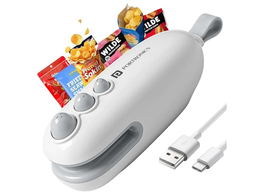 Portronics Locksy Type-C Rechargeable Mini Food Bag Sealer & Cutter, Strong Magnet, Heating Clip & Sharp Cutting Blade| For Food, Chips, Snacks, Traveling Food Packets