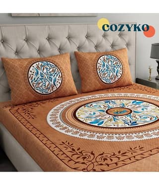 COZYKO Cotton 1 Double Bedsheet with 2 Pillow Covers ( Multicolor )
