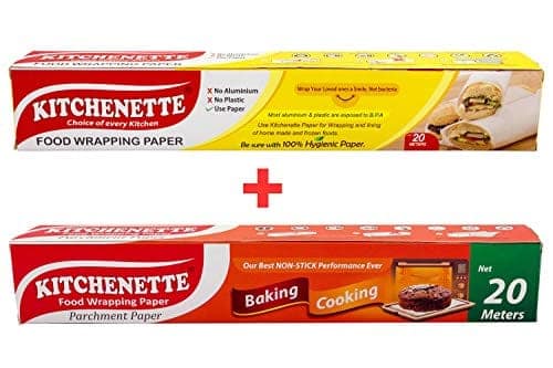 Kitchenette Food Wrapping Paper - 20 Meters (White) + (Baking and Cooking Parchment Butter Paper Microwave Safe (Combo) Microwave Paper Butter Paper