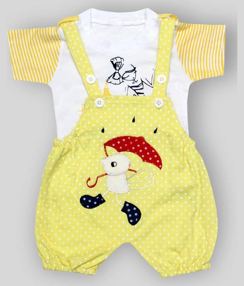 Babeezworld Pack of 1 Baby Girls Cotton Dungarees ( Blue & Red )