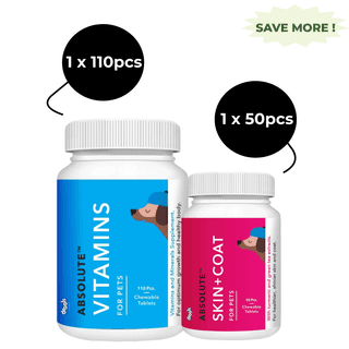 Drools Absolute Skin & Coat and Absolute Vitamin Supplement Tablets for Dogs Combo Drools Absolute Skin & Coat and Absolute Vitamin Supplement Tablets for Dogs Combo - 50pcs+110pcs