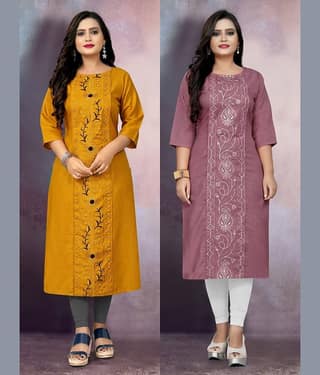 RIAANA Women Cotton Blend Embroidered Straight Kurti ( Multicolor )