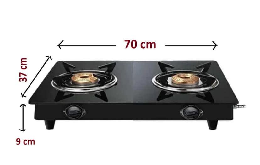 Rallison 2 Burner Gas Stove Glass Top Manual Ignition with ISI Certified Brass Burners and Toughened Glass Top Black view 2