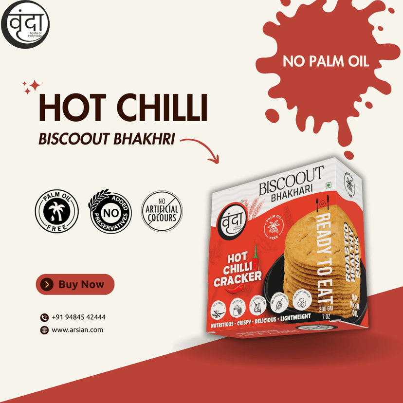 Vrunda Palm Oil Free Roasted Bhakhari |Hot Chilli Cracker|Snacks |Pack of 4 (200Gm each) view 2