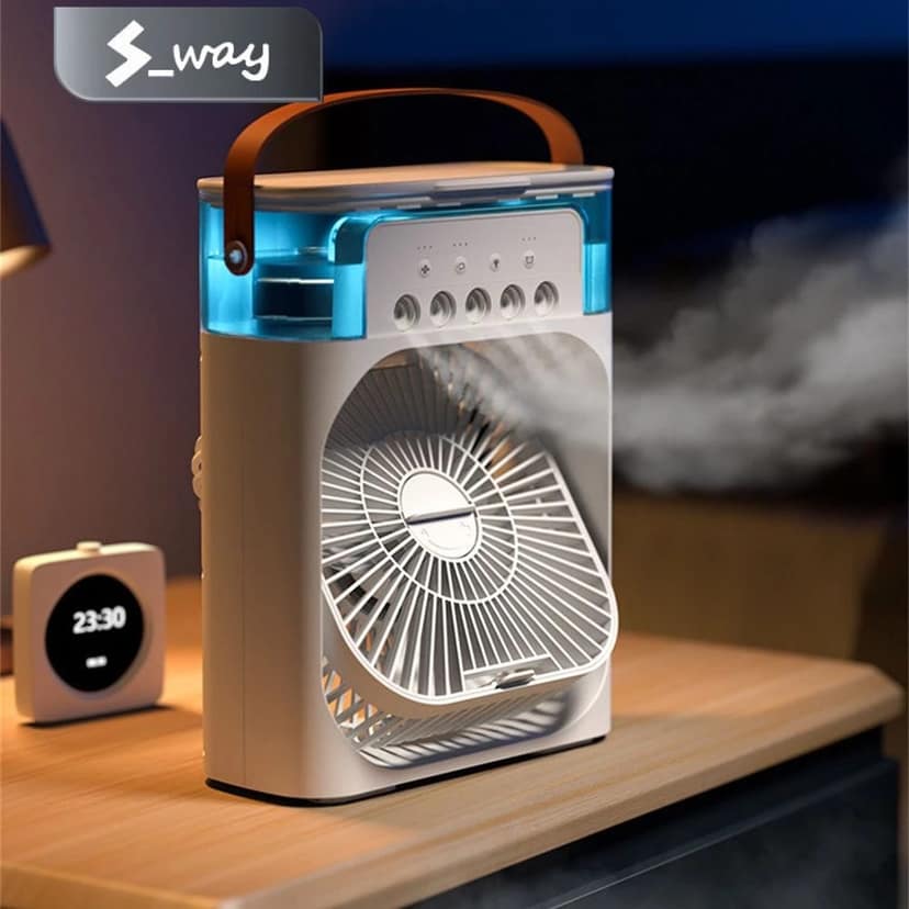 Misting Fan, 3-in-1 Portable Air Conditioner, Air Humidifier, and Fan with 7 Colors LED Night Light, 3 Speeds, 120° Rotatable, for Home, Office, Bedroom