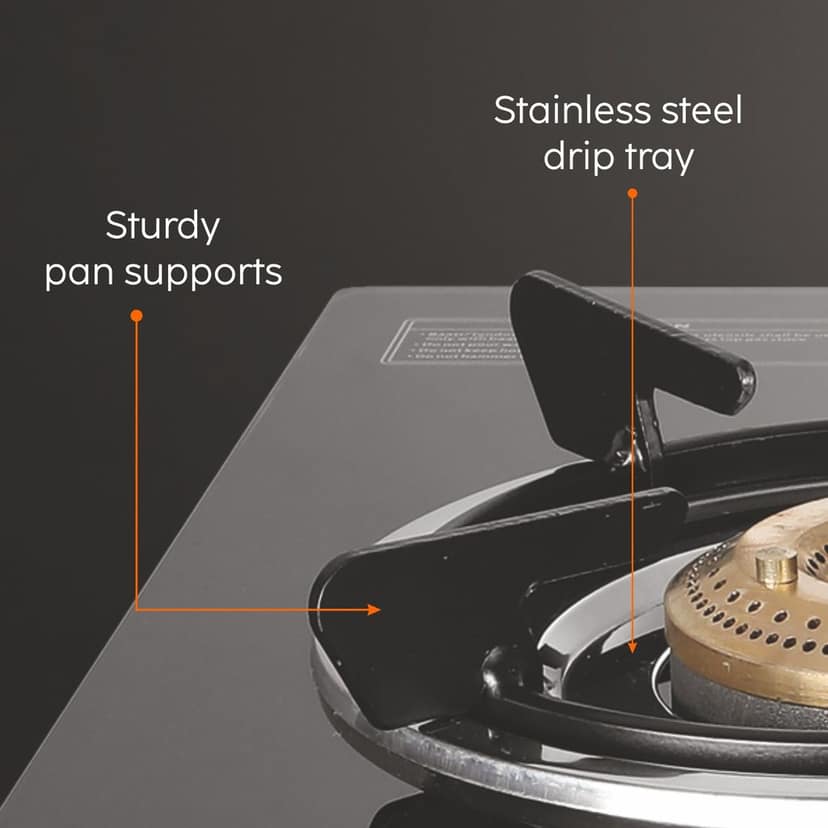 3 Burner Glass Gas Stove with High Flame Brass Burner - Black (CT1030GTHFBBBL) view 2