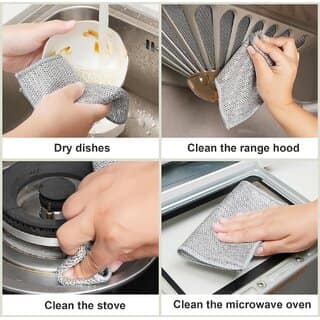 Multipurpose Wire Dishwashing Rags for Wet and Dry Stainless Steel Scrubber Non-Scratch Wire cloth Set of 4 PCs view 2