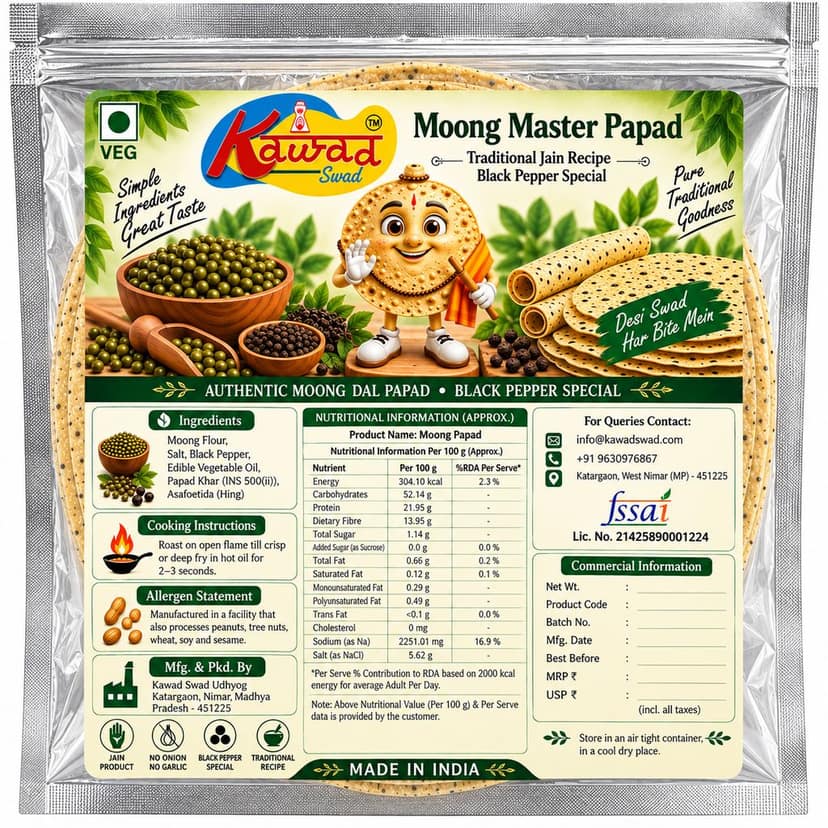 KAWAD SWAD Moong Master Papad 800g | Traditional Jain Recipe view 2