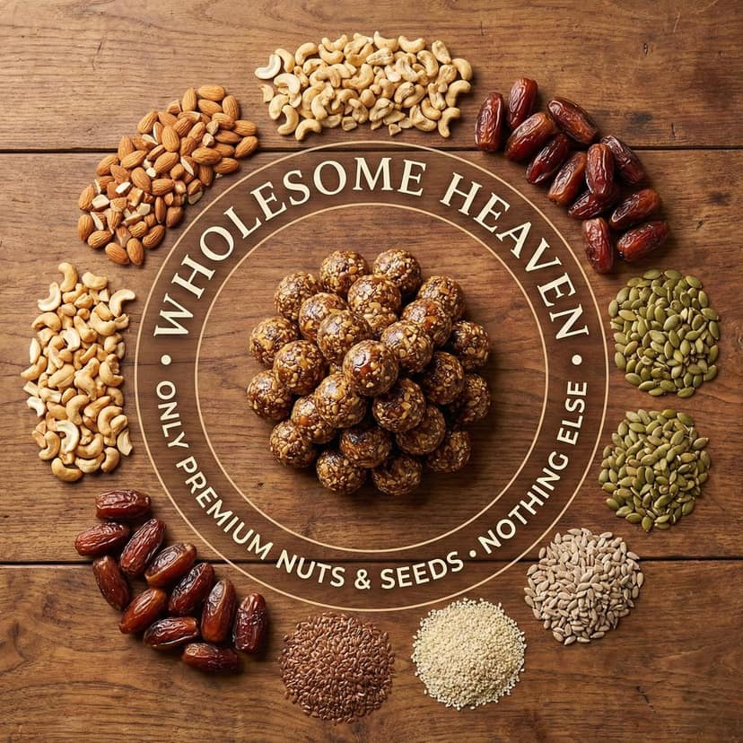 Wholesome Heaven - Seed-Pops: Homemade & Sugar Free Date Nut Bites � Seed Cycling Support with Premium Roasted Pumpkin, Flax & Sunflower Seeds � FSSAI Certified, Preservative Free & High Protein,Iron and Omega 3 view 2