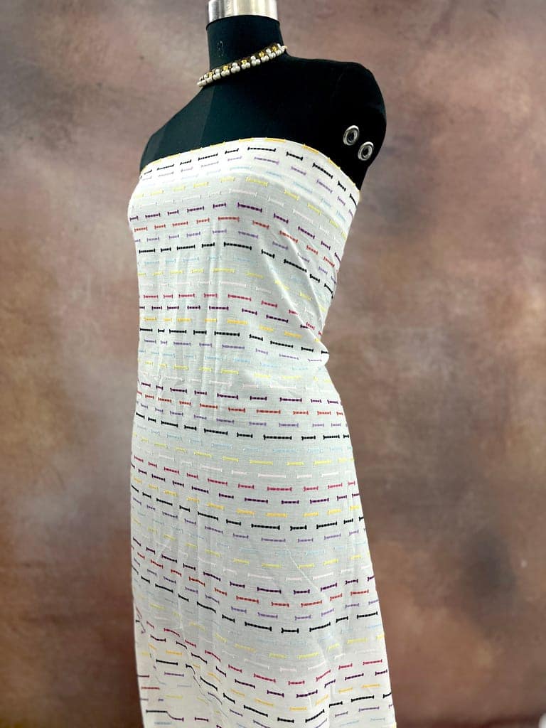 CPY010-Cotton-Whimsical Spectrum: White with Colorful Lines Cotton Fabric 3 Meters view 2