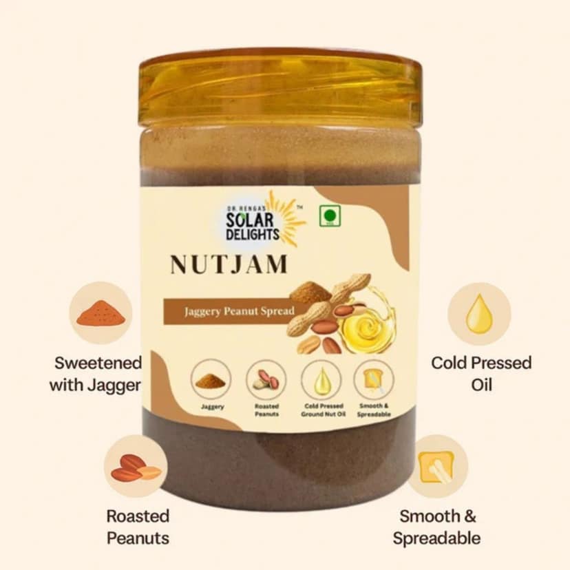 DR. RENGA'S SOLAR DELIGHTS Peanut Butter Crunchy Jaggery | NutJam Without Sugar Without Palm Oil | Healthy Jam for Kids | 400g view 2