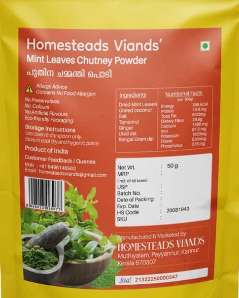 Homesteads Viands Mint Leaves Chutney Powder 50g Pack of 2 view 2