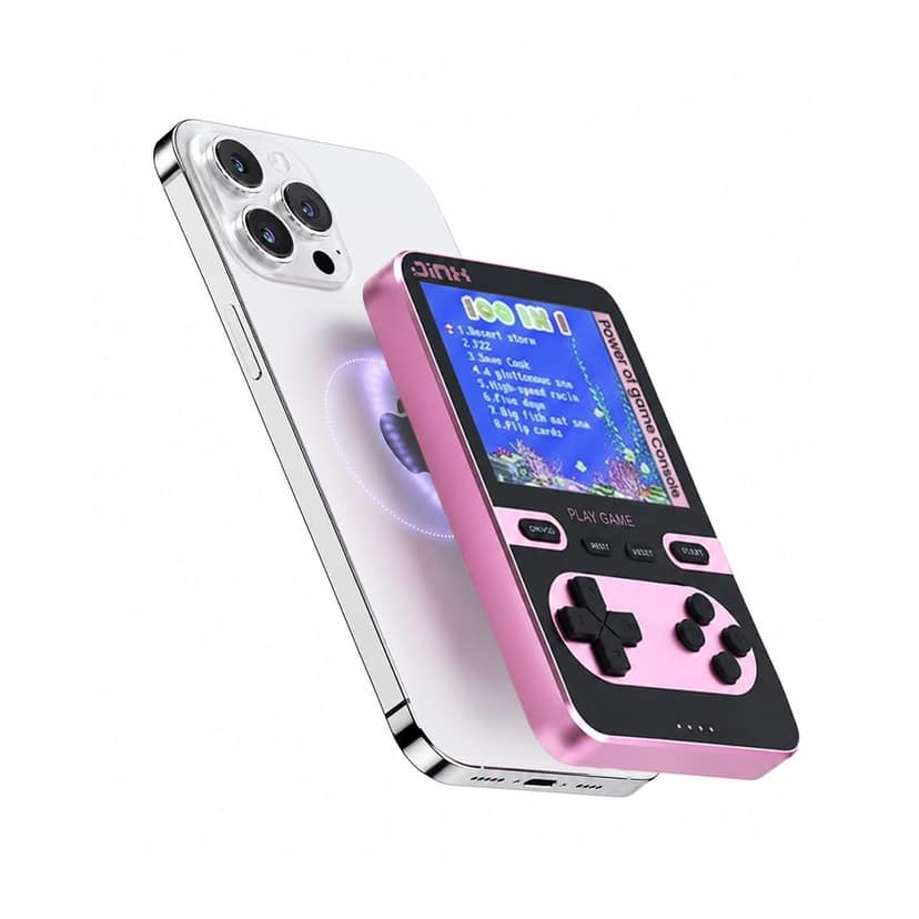 JINX Alpha Pro Wireless Magnetic Powerbank with Retro Video Game|Classic Built-in Retro Games with Powerbank|8000mAh 15W Magsafe Compatible Power Bank Fast Charging for iPhone, Android (Pink) JINX Alpha Pro Wireless Magnetic Powerbank with Retro Video Ga