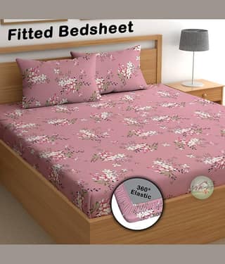 CG HOMES Microfibre 1 Double Fitted Bedsheet with 2 Pillow Covers ( 220 cm x 220 cm ) , Pink